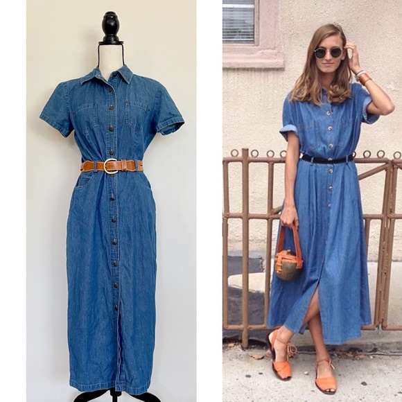 Vintage Dresses & Skirts - SOLD :: Vintage 90s Denim Midi Dress